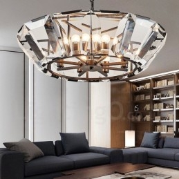 Luminária pendente moderna contemporânea de aço com 8 luzes e cúpula de cristal