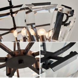 Luminária pendente moderna contemporânea de aço com 8 luzes e cúpula de cristal