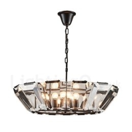 Luminária pendente moderna contemporânea de aço com 8 luzes e cúpula de cristal