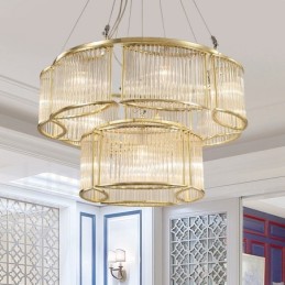 Luminária pendente moderna contemporânea de aço com 11 luzes e cúpula de cristal