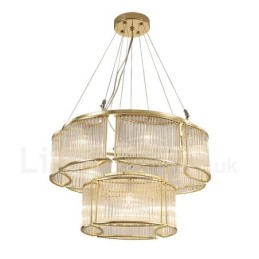 Luminária pendente moderna contemporânea de aço com 11 luzes e cúpula de cristal