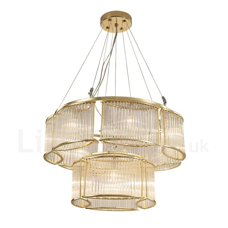 Luminária pendente moderna contemporânea de aço com 11 luzes e cúpula de cristal