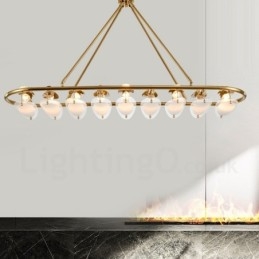 Luminária pendente moderna contemporânea de latão com 9 luzes e cúpula de vidro