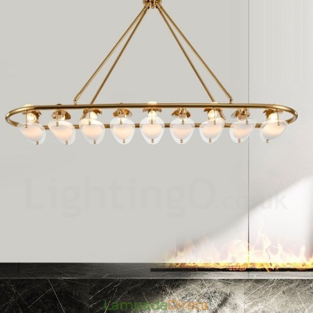 Luminária pendente moderna contemporânea de latão com 9 luzes e cúpula de vidro Luminária pendente moderna contemporânea de latão com 9 luzes e cúpula de vidro