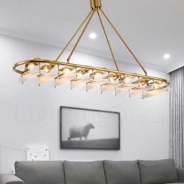 Luminária pendente moderna contemporânea de latão com 9 luzes e cúpula de vidro