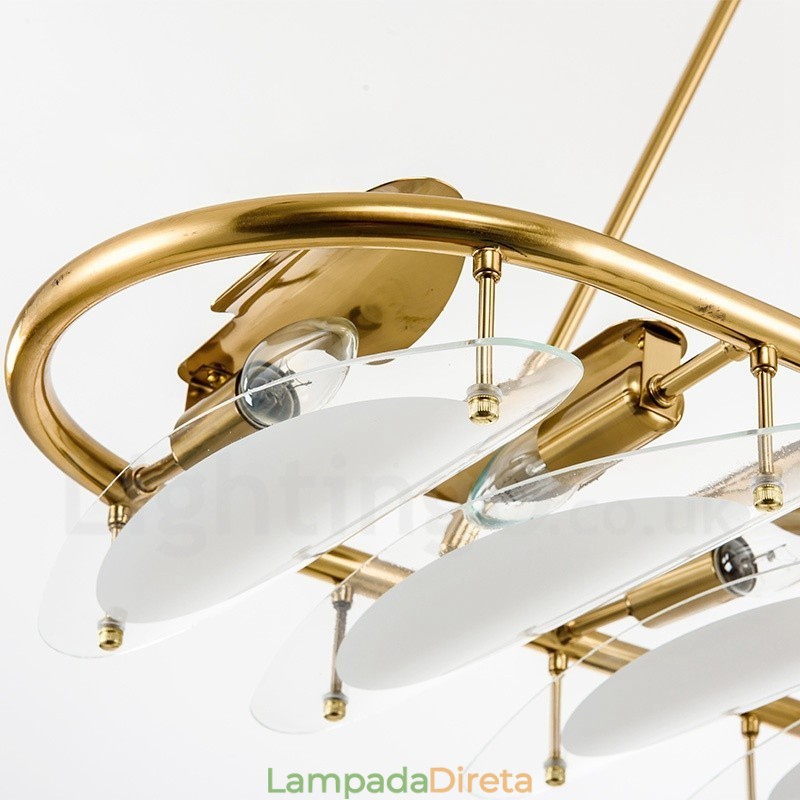 Luminária pendente moderna contemporânea de latão com 9 luzes e cúpula de vidro