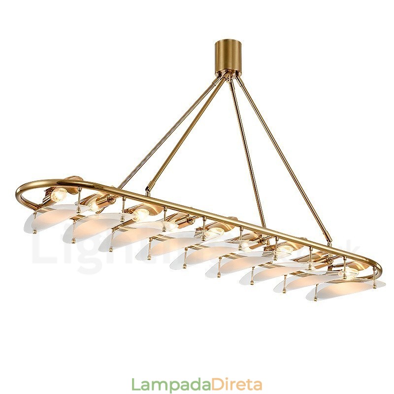 Luminária pendente moderna contemporânea de latão com 9 luzes e cúpula de vidro
