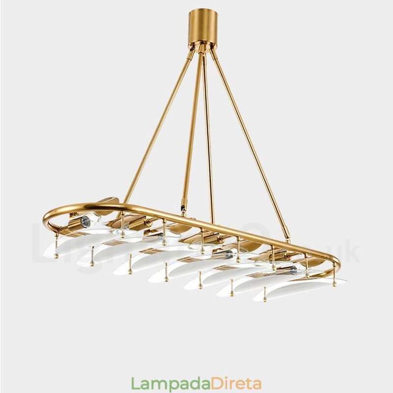 Luminária pendente moderna contemporânea de latão com 9 luzes e cúpula de vidro
