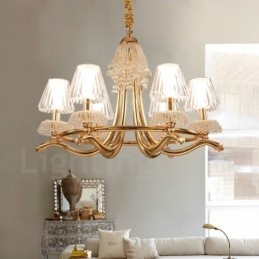 Lustre moderno contemporâneo de aço de cristal de 6 luzes com cúpula de acrílico