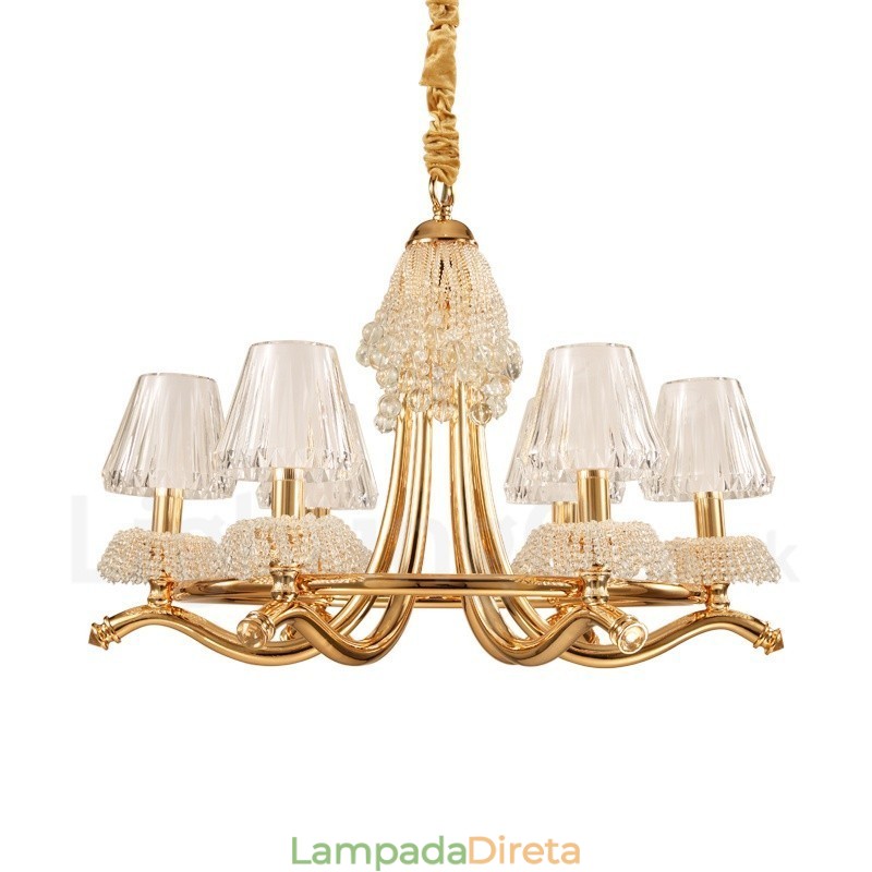 Lustre moderno contemporâneo de aço de cristal de 6 luzes com cúpula de acrílico