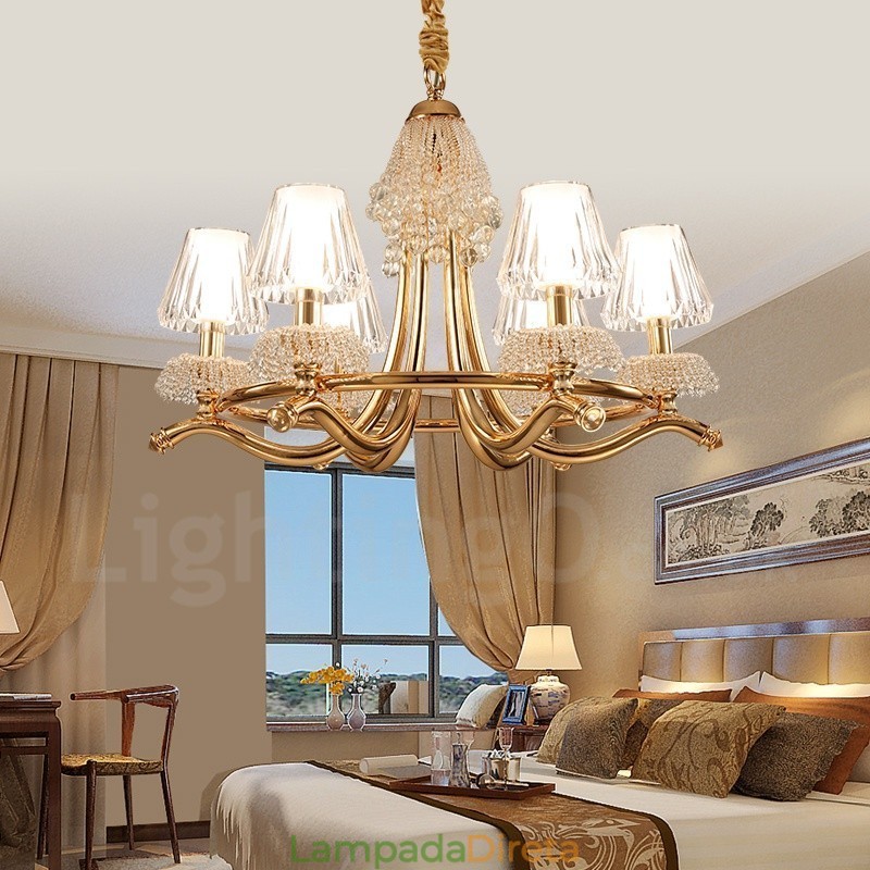 Lustre moderno contemporâneo de aço de cristal de 6 luzes com cúpula de acrílico
