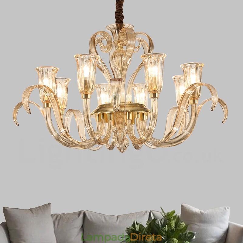 Lustre de vidro moderno e contemporâneo de 8 luzes com cúpula de vidro