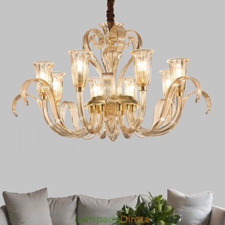 Lustre de vidro moderno e contemporâneo de 8 luzes com cúpula de vidro Lustre de vidro moderno e contemporâneo de 8 luzes com cúpula de vidro