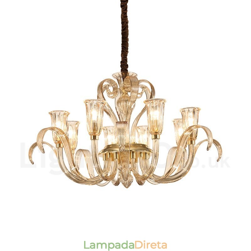 Lustre de vidro moderno e contemporâneo de 8 luzes com cúpula de vidro