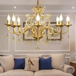 Lustre de cristal de aço rústico Lodge 8 luzes com cúpula de tecido
