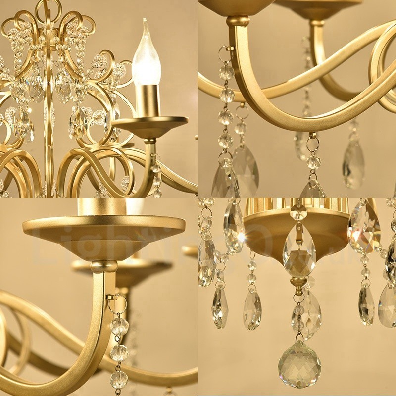 Lustre de cristal de aço rústico Lodge 8 luzes com cúpula de tecido