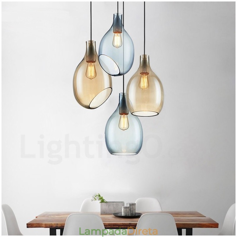 Luminária pendente de vidro moderna contemporânea com 1 luz e cúpula de vidro