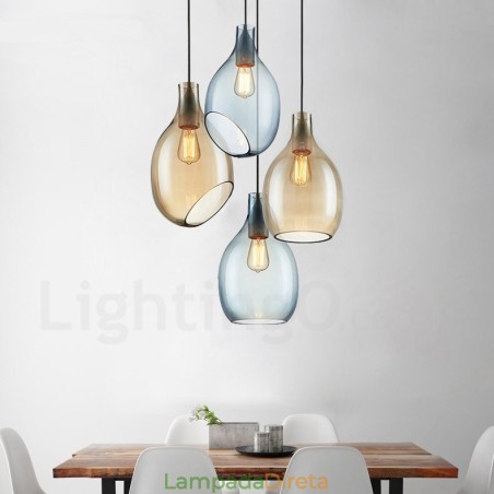 Luminária pendente de vidro moderna contemporânea com 1 luz e cúpula de vidro Luminária pendente de vidro moderna contemporânea com 1 luz e cúpula de vidro