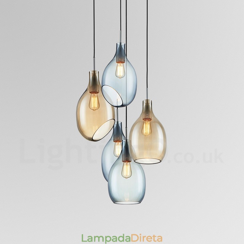 Luminária pendente de vidro moderna contemporânea com 1 luz e cúpula de vidro