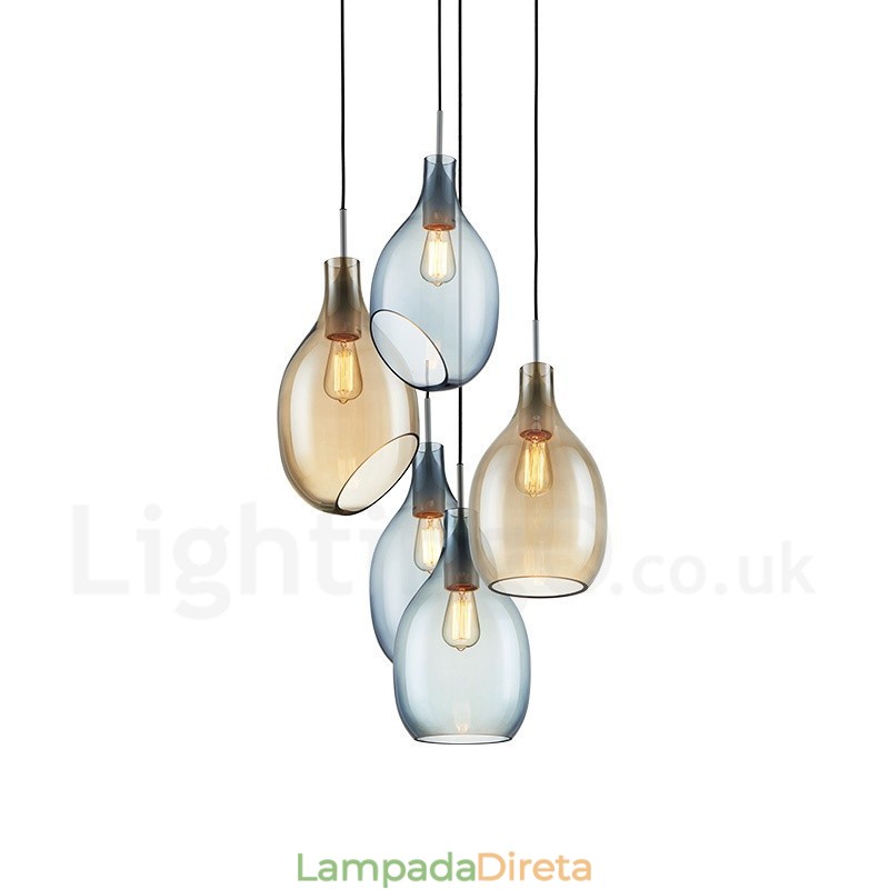 Luminária pendente de vidro moderna contemporânea com 1 luz e cúpula de vidro