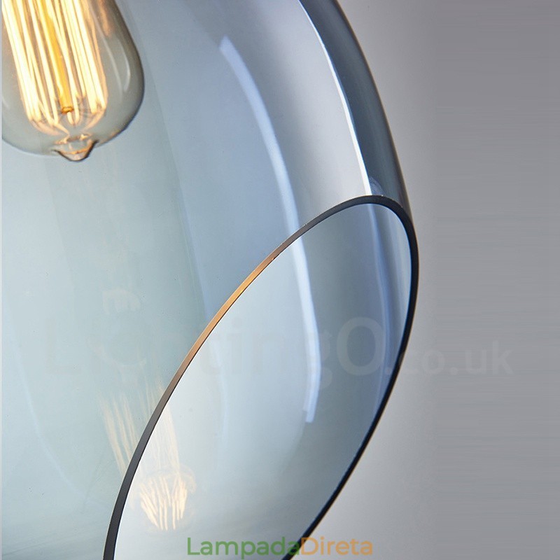 Luminária pendente de vidro moderna contemporânea com 1 luz e cúpula de vidro