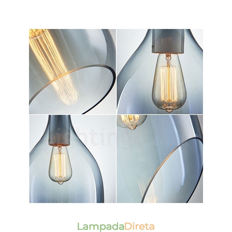 Luminária pendente de vidro moderna contemporânea com 1 luz e cúpula de vidro