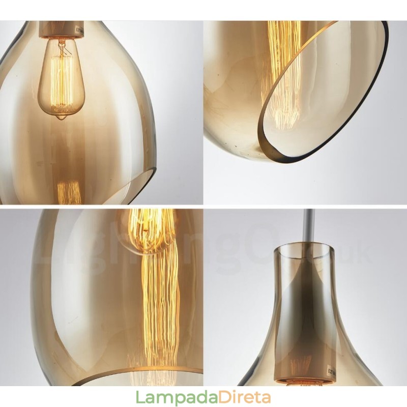 Luminária pendente de vidro moderna contemporânea com 1 luz e cúpula de vidro