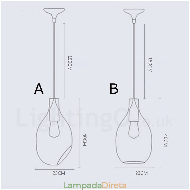 Luminária pendente de vidro moderna contemporânea com 1 luz e cúpula de vidro