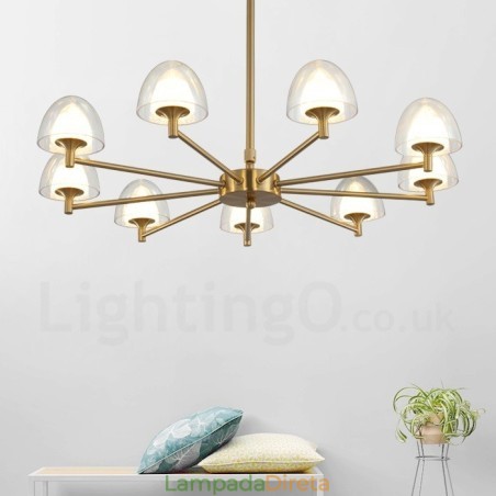 Lustre de metal moderno e contemporâneo de 9 luzes com cúpula de acrílico Lustre de metal moderno e contemporâneo de 9 luzes com cúpula de acrílico