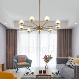 Lustre de metal moderno e contemporâneo de 9 luzes com cúpula de acrílico