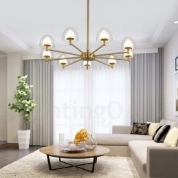 Lustre de metal moderno e contemporâneo de 9 luzes com cúpula de acrílico