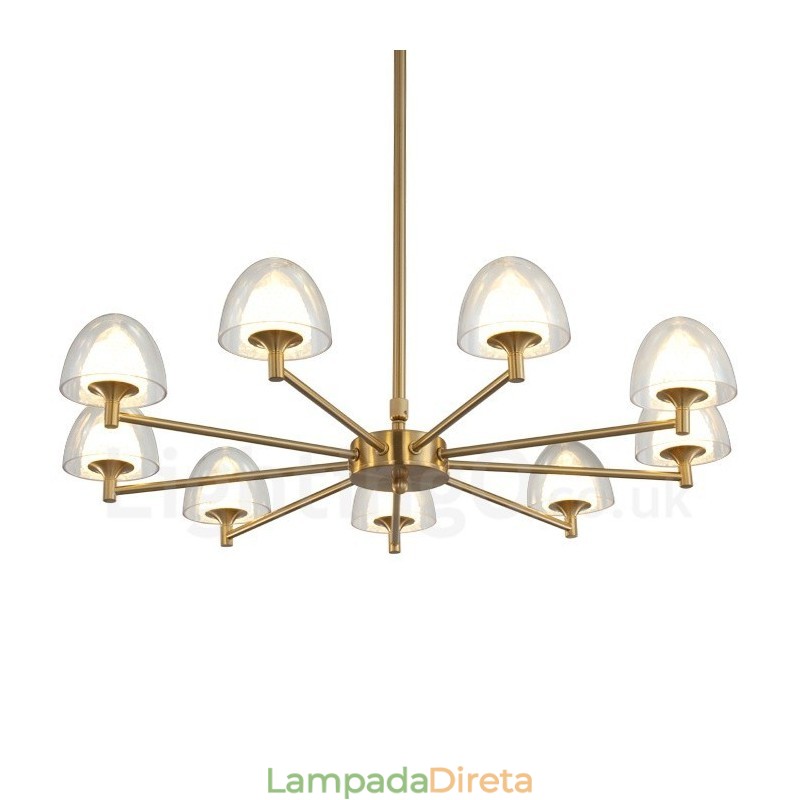 Lustre de metal moderno e contemporâneo de 9 luzes com cúpula de acrílico