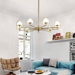 Lustre de metal moderno e contemporâneo de 9 luzes com cúpula de acrílico