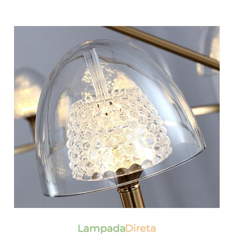 Lustre de metal moderno e contemporâneo de 9 luzes com cúpula de acrílico