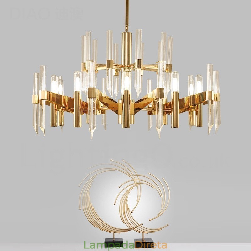 Lustre moderno contemporâneo de liga de alumínio de 18 luzes com cúpula de cristal