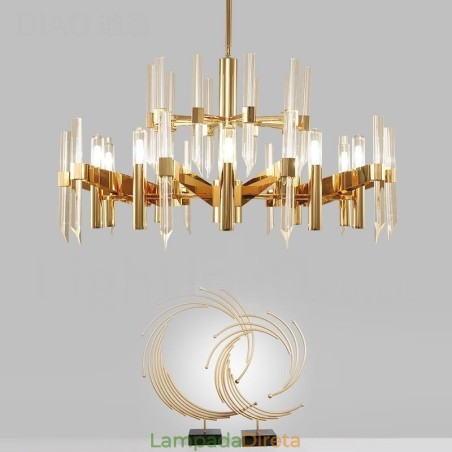 Lustre moderno contemporâneo de liga de alumínio de 18 luzes com cúpula de cristal Lustre moderno contemporâneo de liga de alumínio de 18 luzes com cúpula de cristal