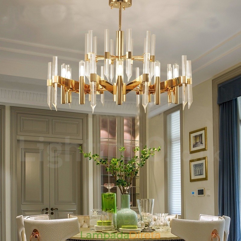 Lustre moderno contemporâneo de liga de alumínio de 18 luzes com cúpula de cristal