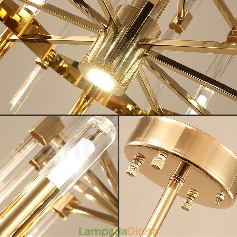 Lustre moderno contemporâneo de liga de alumínio de 18 luzes com cúpula de cristal