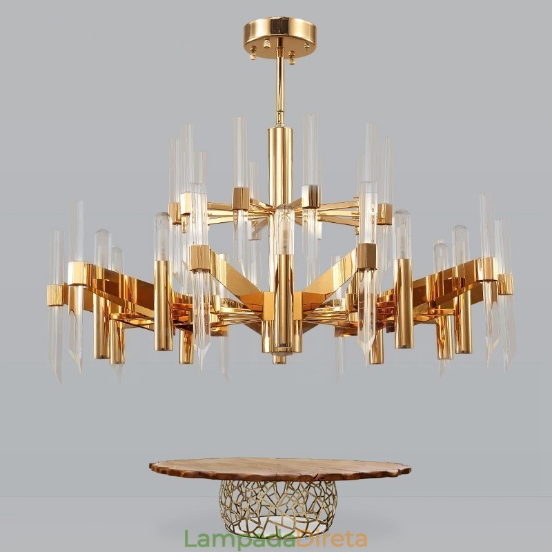 Lustre moderno contemporâneo de liga de alumínio de 18 luzes com cúpula de cristal