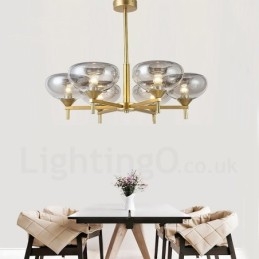 Lustre moderno contemporâneo de liga de alumínio com 6 luzes e cúpula de vidro