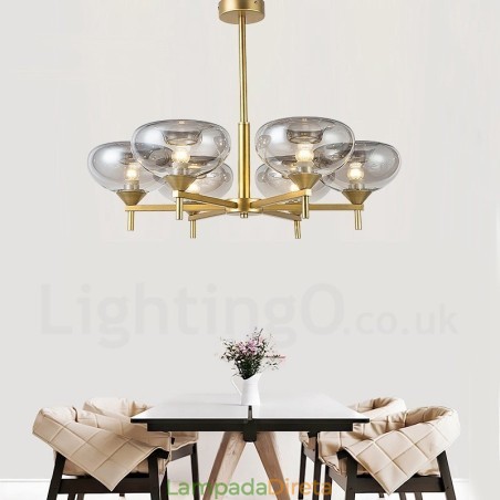 Lustre moderno contemporâneo de liga de alumínio com 6 luzes e cúpula de vidro Lustre moderno contemporâneo de liga de alumínio com 6 luzes e cúpula de vidro