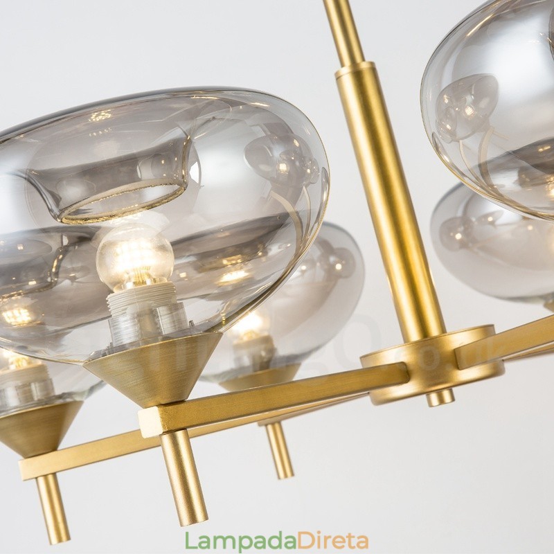 Lustre moderno contemporâneo de liga de alumínio com 6 luzes e cúpula de vidro