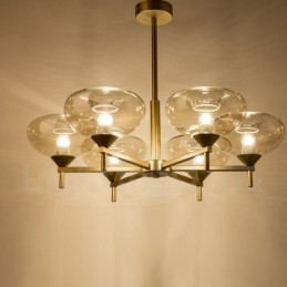 Lustre moderno contemporâneo de liga de alumínio com 6 luzes e cúpula de vidro