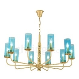 Lustre moderno contemporâneo de latão com 10 luzes e cúpula de vidro