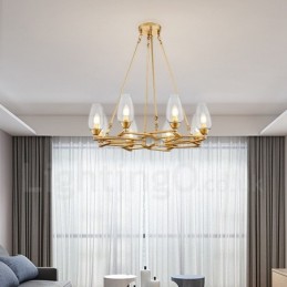 Luminária pendente moderna contemporânea de aço com 8 luzes e cúpula de vidro