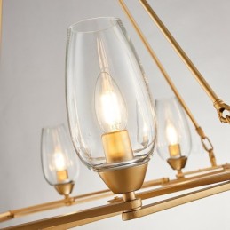 Luminária pendente moderna contemporânea de aço com 8 luzes e cúpula de vidro