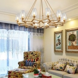 Luminária pendente moderna contemporânea de aço com 12 luzes e cúpula de vidro