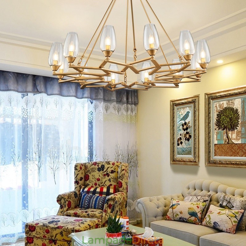 Luminária pendente moderna contemporânea de aço com 12 luzes e cúpula de vidro