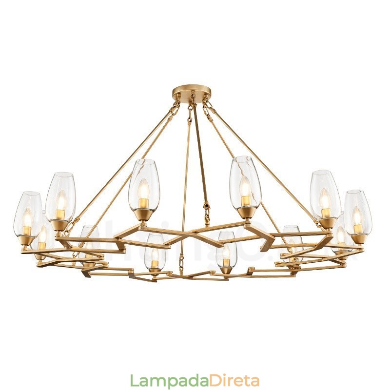 Luminária pendente moderna contemporânea de aço com 12 luzes e cúpula de vidro