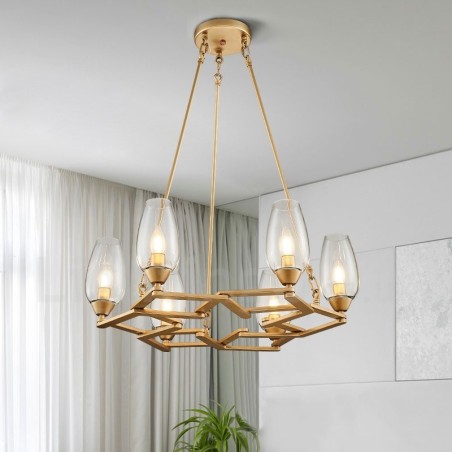 Luminária pendente moderna contemporânea de aço com 6 luzes e cúpula de vidro Luminária pendente moderna contemporânea de aço com 6 luzes e cúpula de vidro